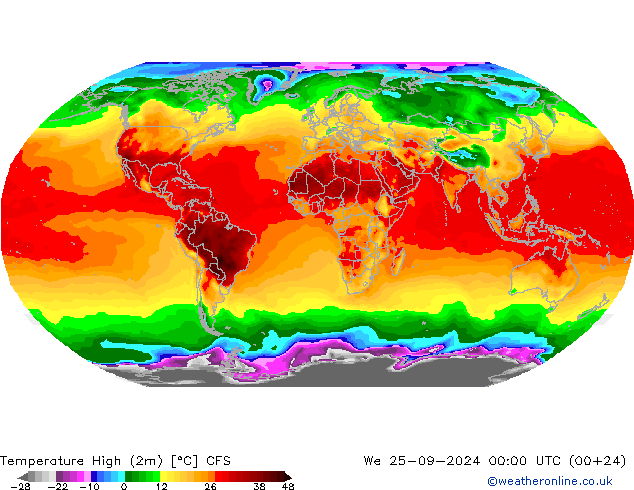 Maksimum Değer (2m) CFS Çar 25.09.2024 00 UTC