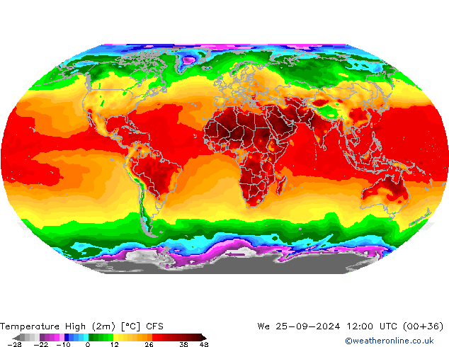 temperatura máx. (2m) CFS Qua 25.09.2024 12 UTC