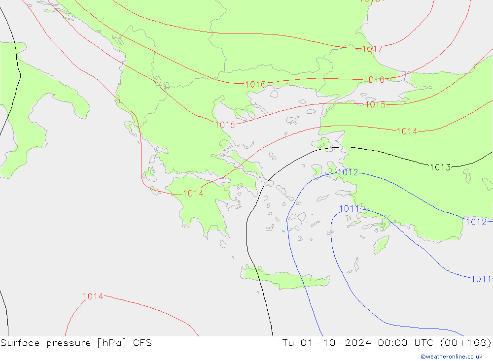 Surface pressure CFS Tu 01.10.2024 00 UTC