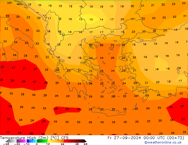 Temperature High (2m) CFS Fr 27.09.2024 00 UTC