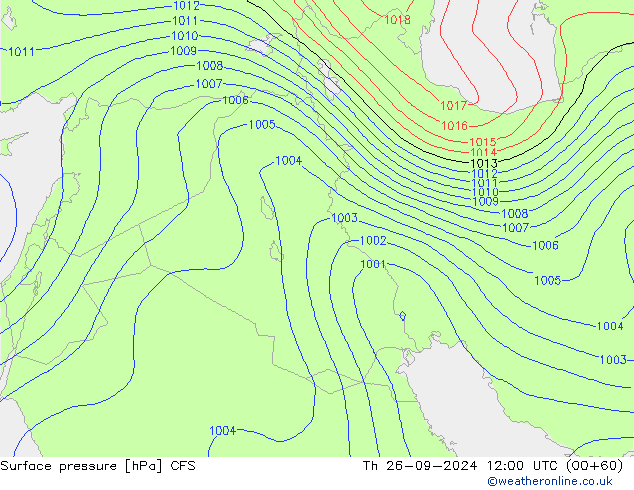 Presión superficial CFS jue 26.09.2024 12 UTC