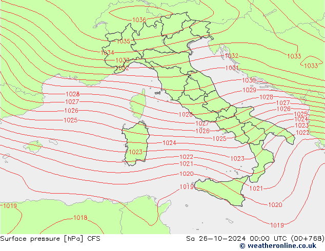 Presión superficial CFS sáb 26.10.2024 00 UTC