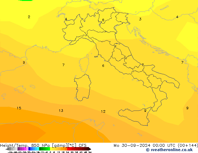 Géop./Temp. 850 hPa CFS lun 30.09.2024 00 UTC