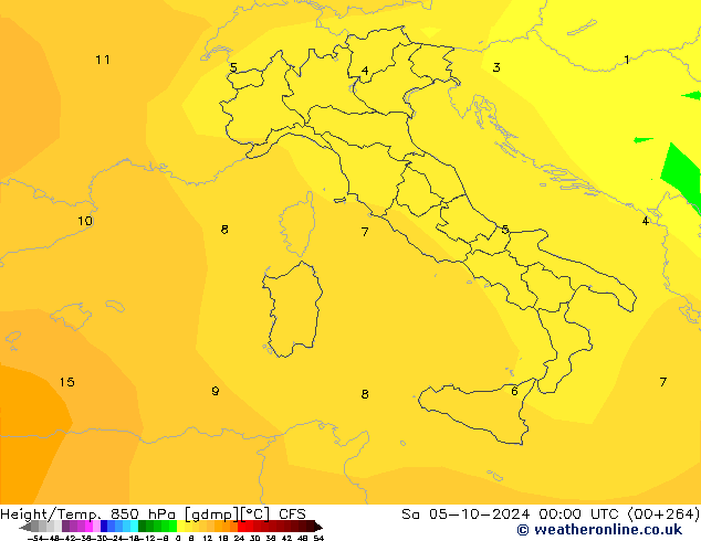 Hoogte/Temp. 850 hPa CFS za 05.10.2024 00 UTC