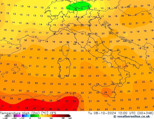 Temperature High (2m) CFS Tu 08.10.2024 12 UTC