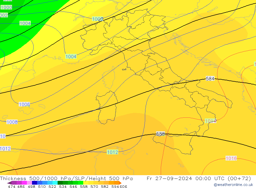 Thck 500-1000гПа CFS пт 27.09.2024 00 UTC