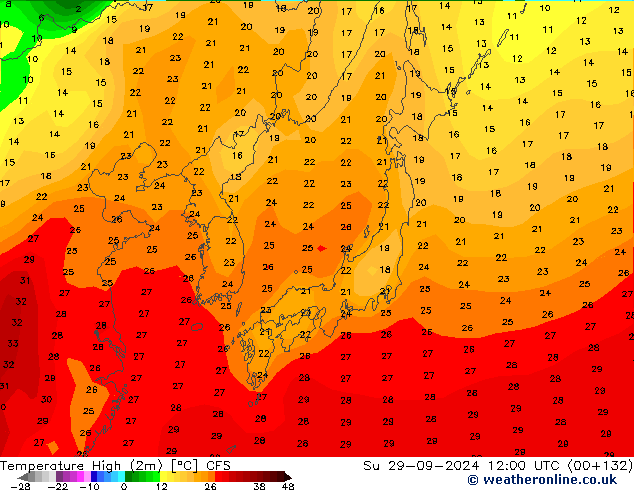 Temperature High (2m) CFS Su 29.09.2024 12 UTC