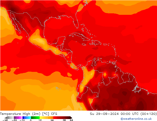 Max.temperatuur (2m) CFS zo 29.09.2024 00 UTC