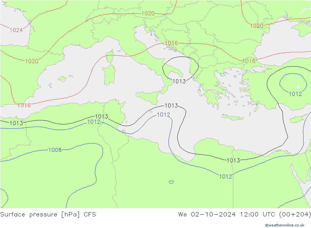 Yer basıncı CFS Çar 02.10.2024 12 UTC