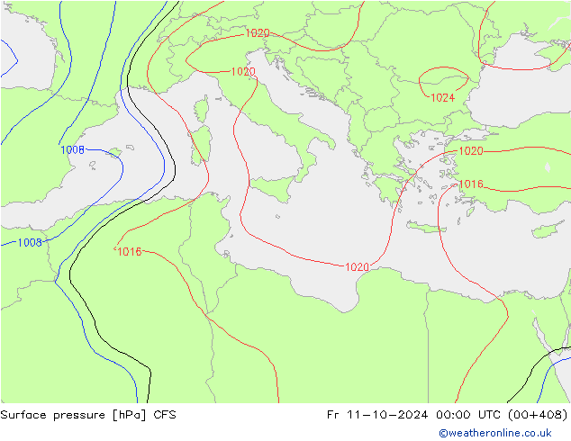 Pressione al suolo CFS ven 11.10.2024 00 UTC