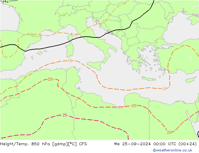 Height/Temp. 850 hPa CFS śro. 25.09.2024 00 UTC