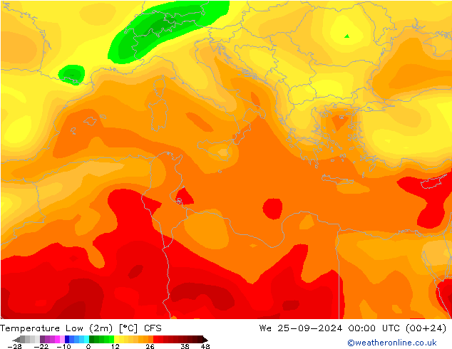 Temperature Low (2m) CFS We 25.09.2024 00 UTC