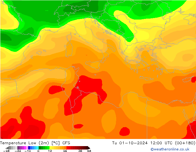 Temperatura mín. (2m) CFS mar 01.10.2024 12 UTC