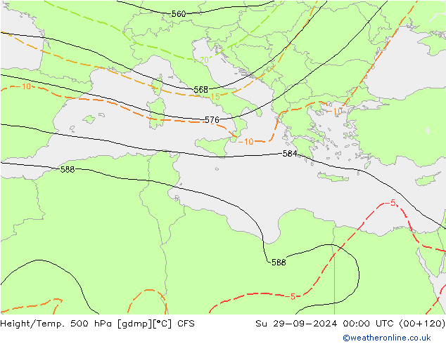 Hoogte/Temp. 500 hPa CFS zo 29.09.2024 00 UTC