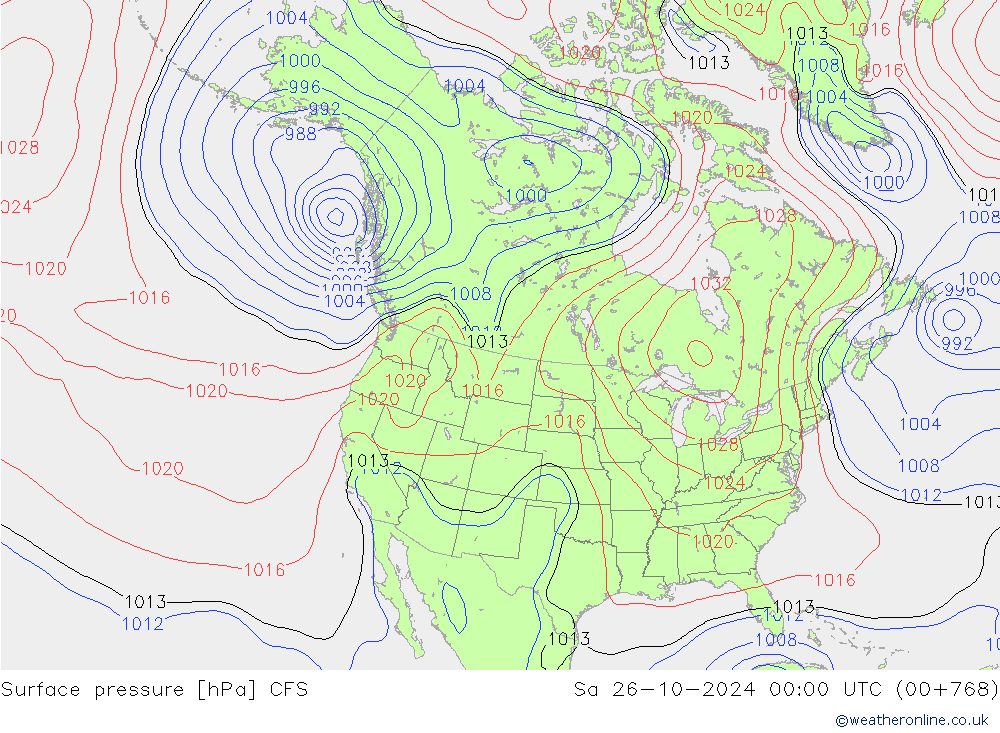 Presión superficial CFS sáb 26.10.2024 00 UTC