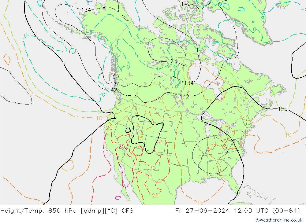 Height/Temp. 850 гПа CFS пт 27.09.2024 12 UTC