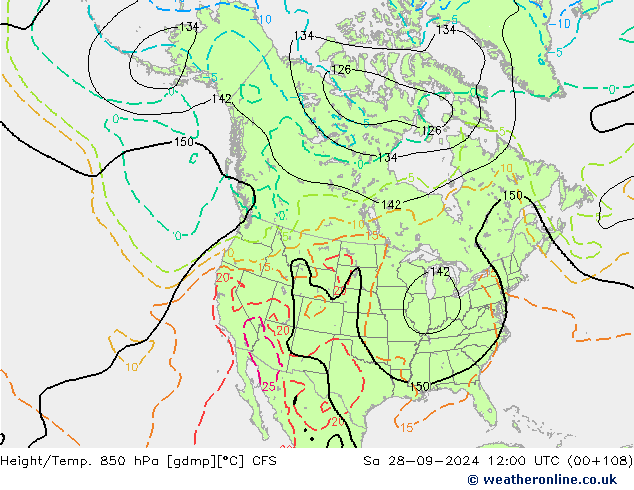 Hoogte/Temp. 850 hPa CFS za 28.09.2024 12 UTC