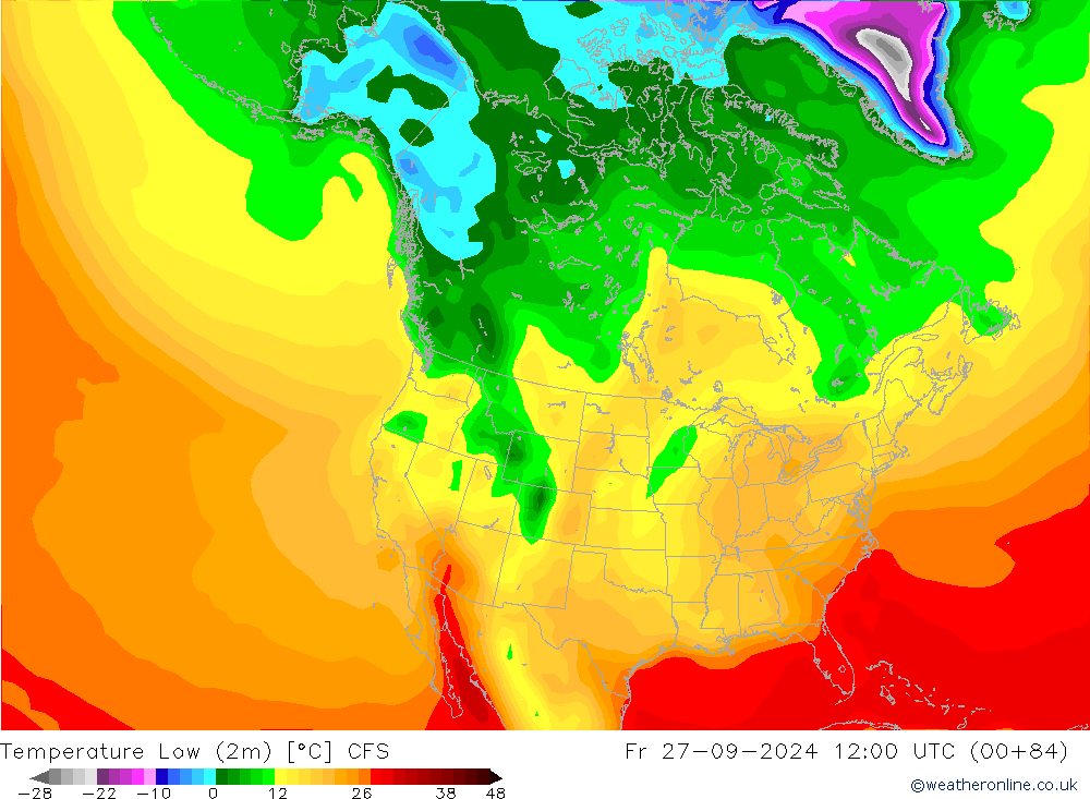 Nejnižší teplota (2m) CFS Pá 27.09.2024 12 UTC