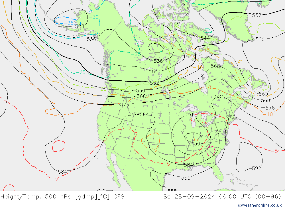 Height/Temp. 500 гПа CFS сб 28.09.2024 00 UTC