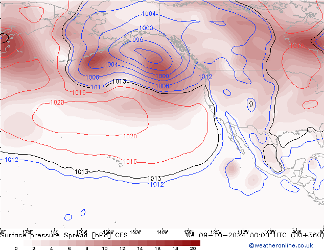 Pressione al suolo Spread CFS mer 09.10.2024 00 UTC