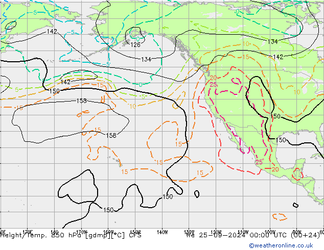 Height/Temp. 850 hPa CFS St 25.09.2024 00 UTC