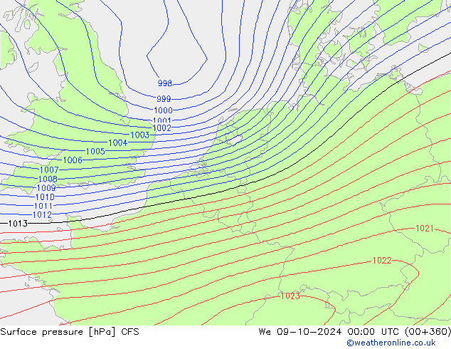 Surface pressure CFS We 09.10.2024 00 UTC