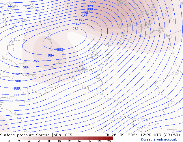 Pressione al suolo Spread CFS gio 26.09.2024 12 UTC