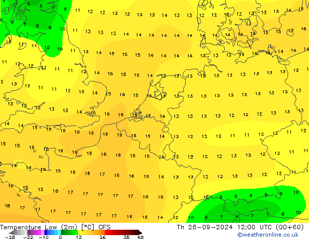 Temperature Low (2m) CFS Th 26.09.2024 12 UTC