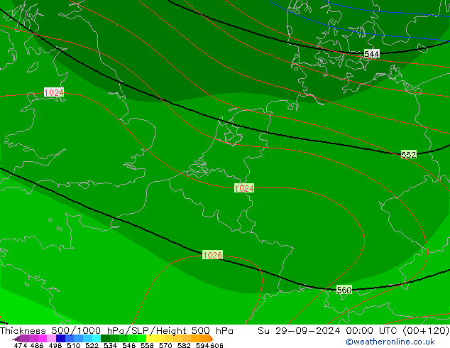 Espesor 500-1000 hPa CFS dom 29.09.2024 00 UTC