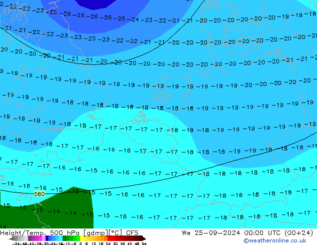 Height/Temp. 500 гПа CFS ср 25.09.2024 00 UTC