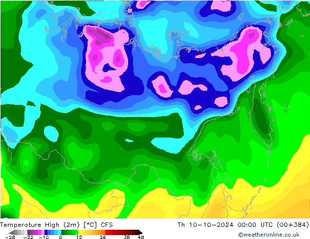 temperatura máx. (2m) CFS Qui 10.10.2024 00 UTC