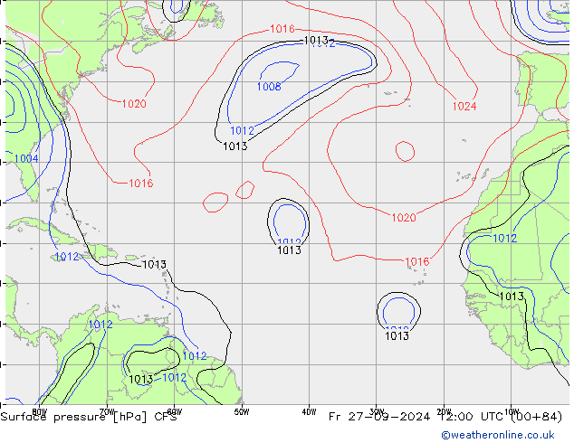 Pressione al suolo CFS ven 27.09.2024 12 UTC