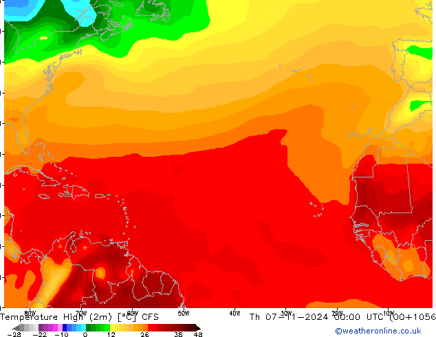 Temperatura máx. (2m) CFS jue 07.11.2024 00 UTC