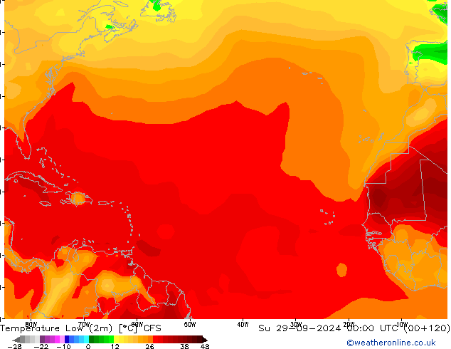 Min.temperatuur (2m) CFS zo 29.09.2024 00 UTC