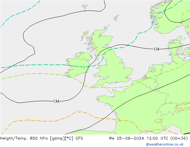 Yükseklik/Sıc. 850 hPa CFS Çar 25.09.2024 12 UTC