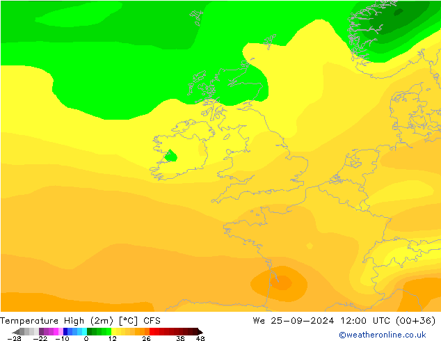 Temperature High (2m) CFS We 25.09.2024 12 UTC