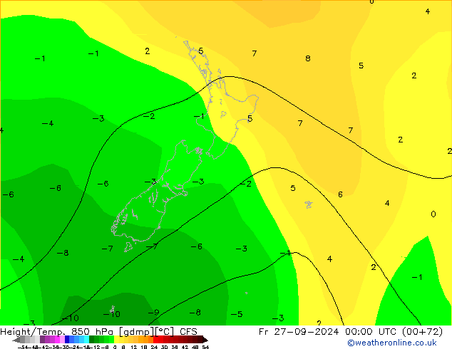 Height/Temp. 850 гПа CFS пт 27.09.2024 00 UTC