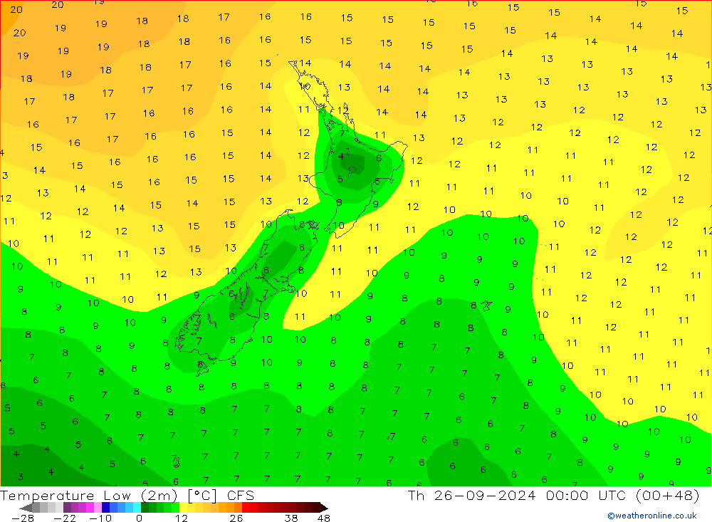 Temperature Low (2m) CFS Th 26.09.2024 00 UTC