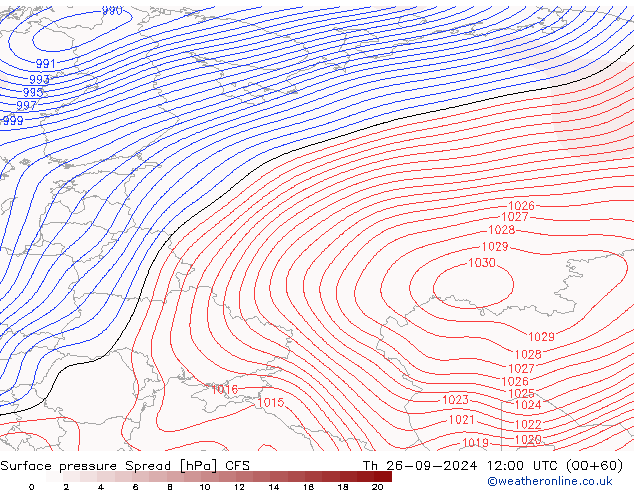 Presión superficial Spread CFS jue 26.09.2024 12 UTC