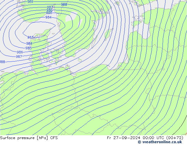 Pressione al suolo CFS ven 27.09.2024 00 UTC