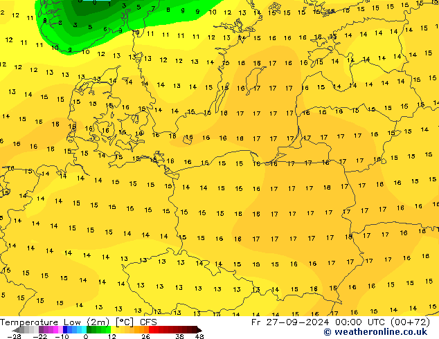 température 2m min CFS ven 27.09.2024 00 UTC