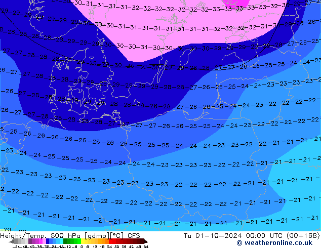 Height/Temp. 500 гПа CFS вт 01.10.2024 00 UTC