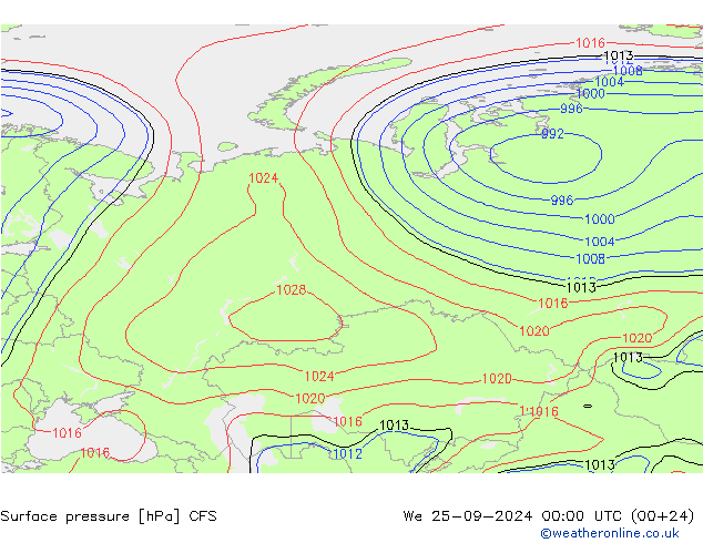 Pressione al suolo CFS mer 25.09.2024 00 UTC