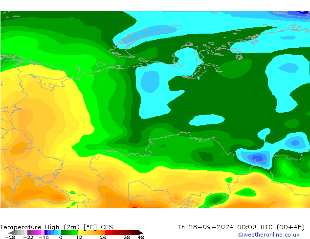 Temp. massima (2m) CFS gio 26.09.2024 00 UTC