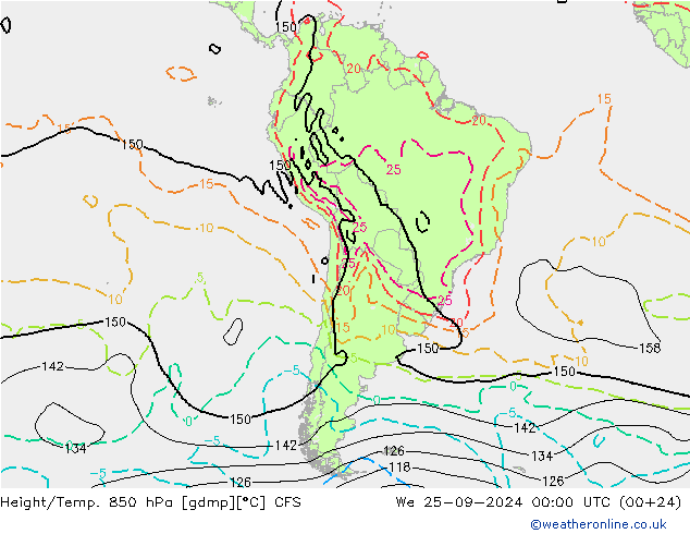 Yükseklik/Sıc. 850 hPa CFS Çar 25.09.2024 00 UTC