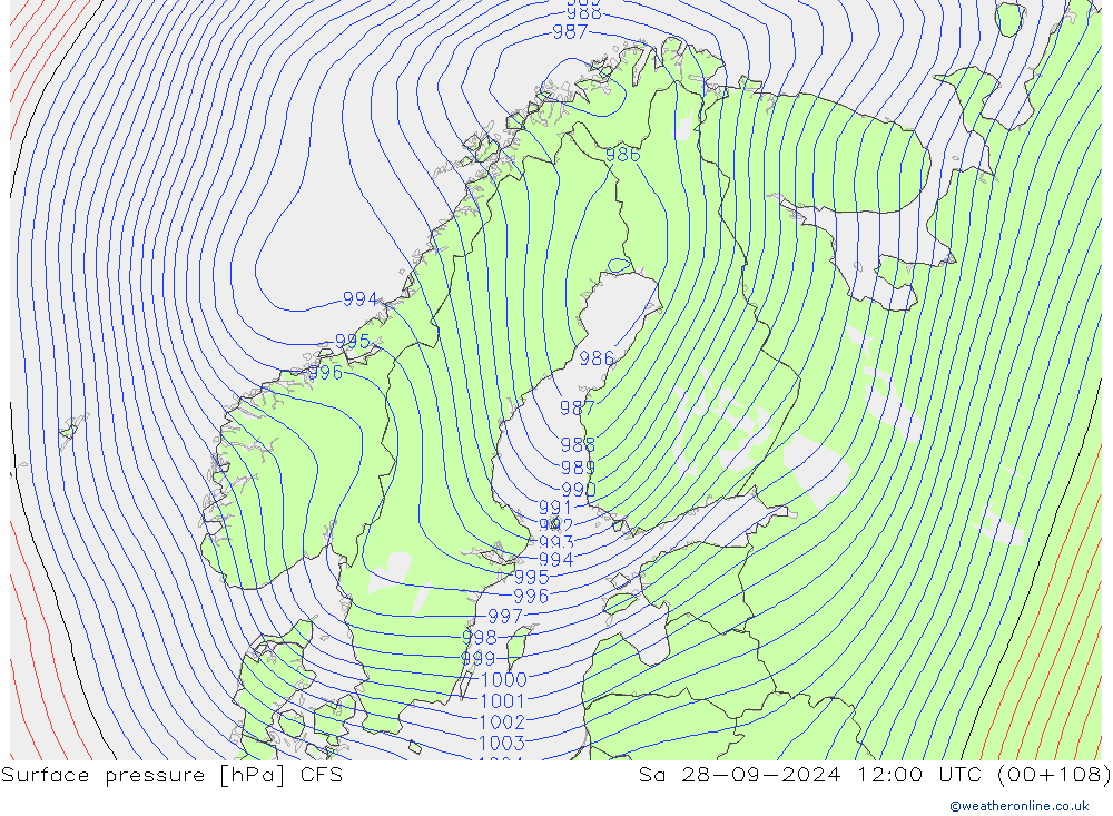 Surface pressure CFS Sa 28.09.2024 12 UTC