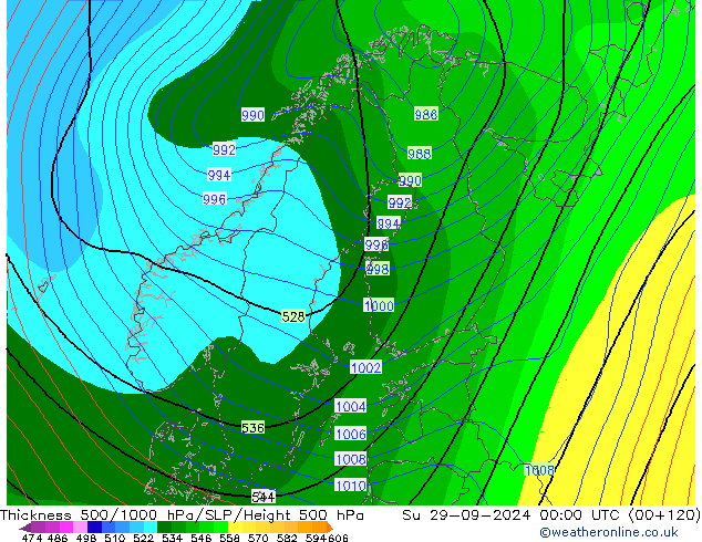 Thck 500-1000hPa CFS Ne 29.09.2024 00 UTC