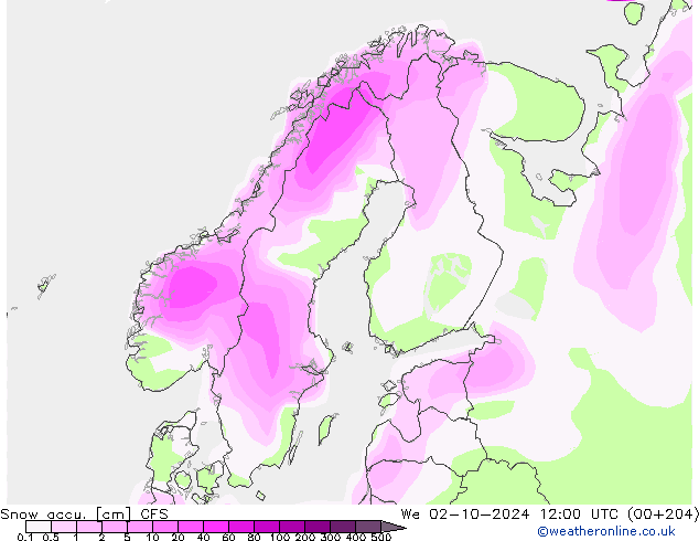 Глубина снега CFS ср 02.10.2024 12 UTC