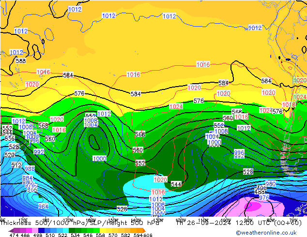 Espesor 500-1000 hPa CFS jue 26.09.2024 12 UTC