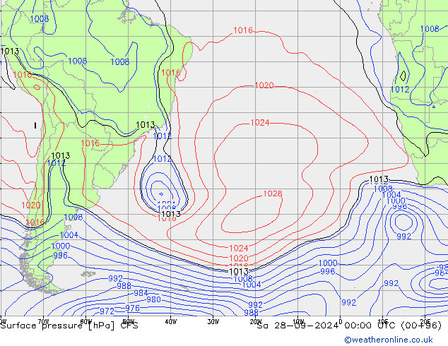 Pressione al suolo CFS sab 28.09.2024 00 UTC